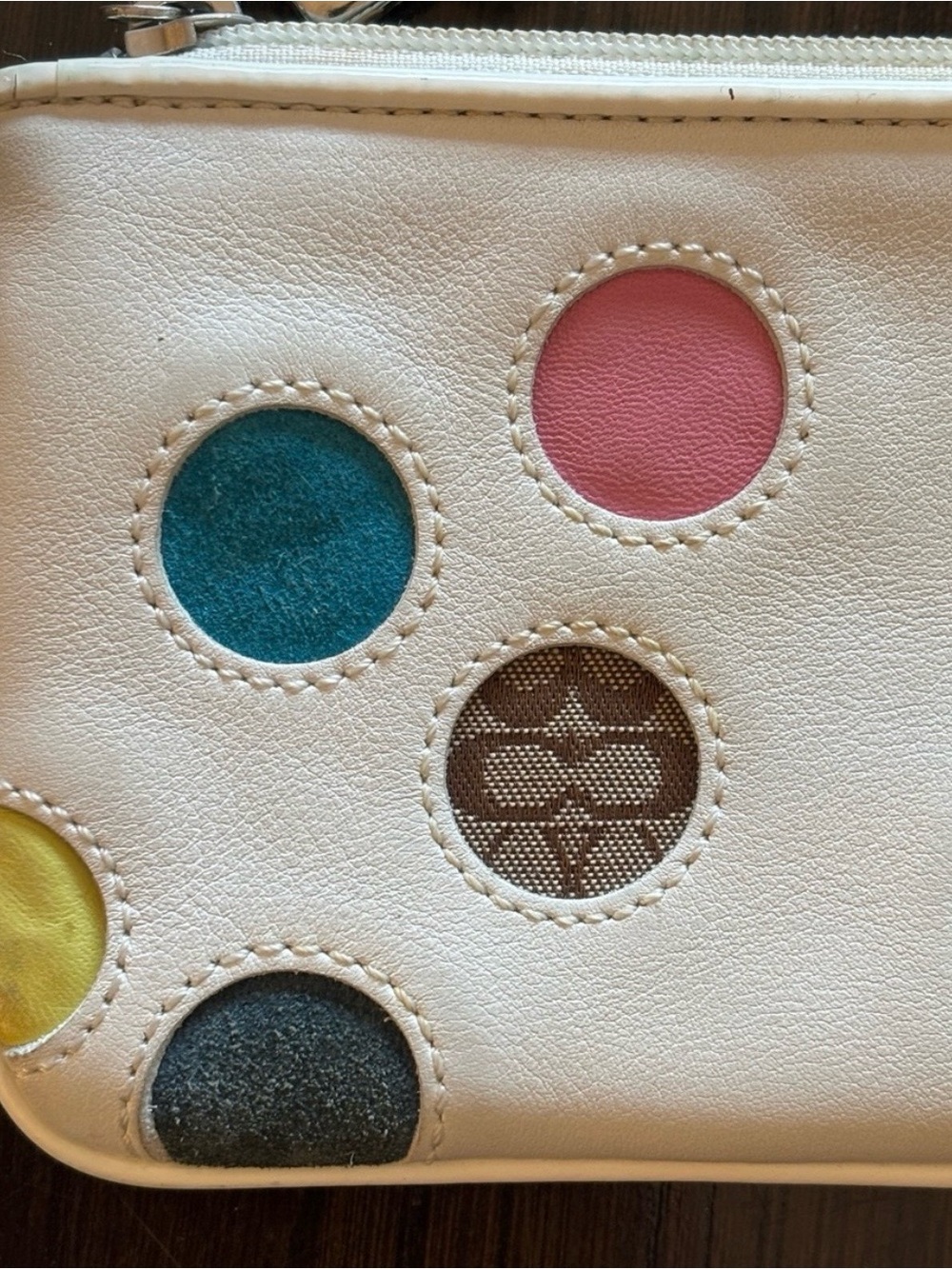 Coach limited edition White Polka Dot Wristlet Clutch with Multicolor Accents - Picture 9 of 10